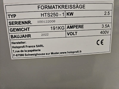 Hans Schreiner Formatsge HTS250-1,400V Vorfhrer